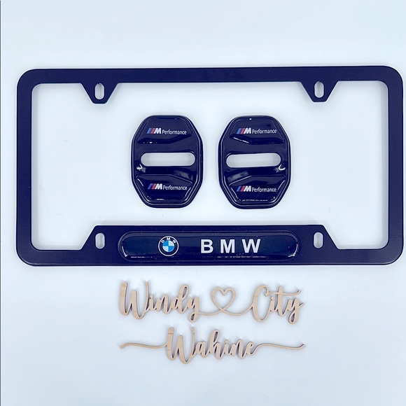 NWT BMW  License Plate Frame & Door Lock Cover Bundle - Picture 1 of 6